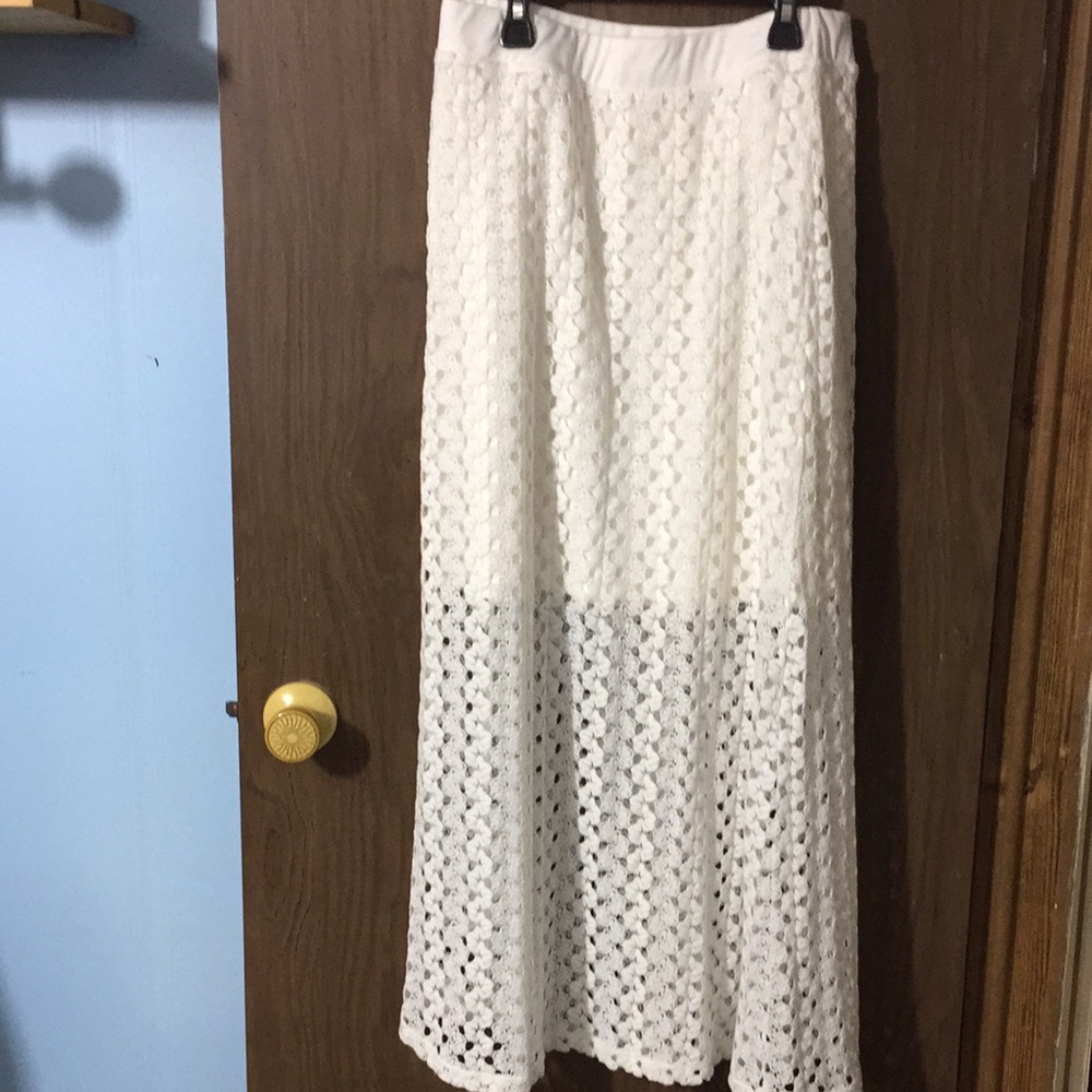 Maurices White Crochet Maxi Skirt with Lined Upper